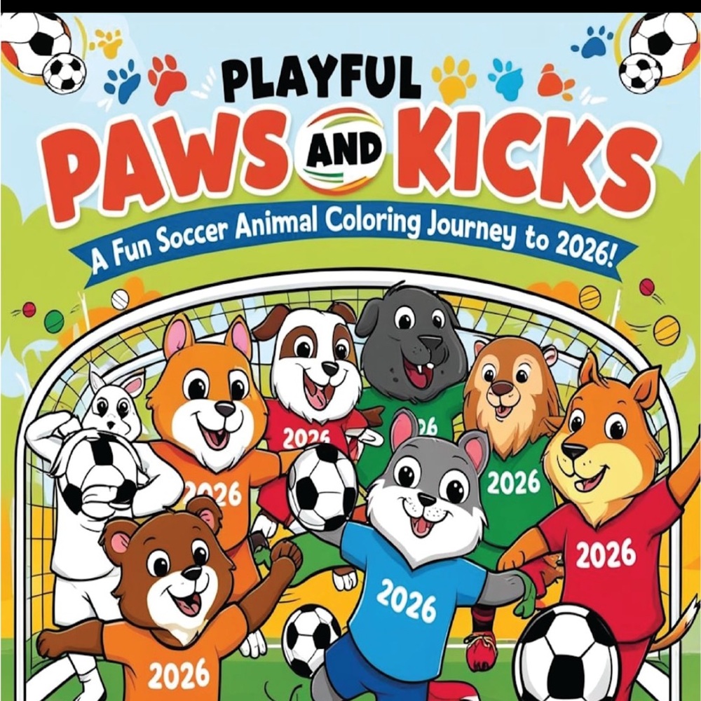 Playful, Paws and Kicks: A Fun Soccer Animal Coloring Journey to 2026 Book (4-8)